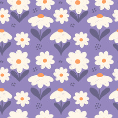Seamless spring pattern with hand drawn daisies