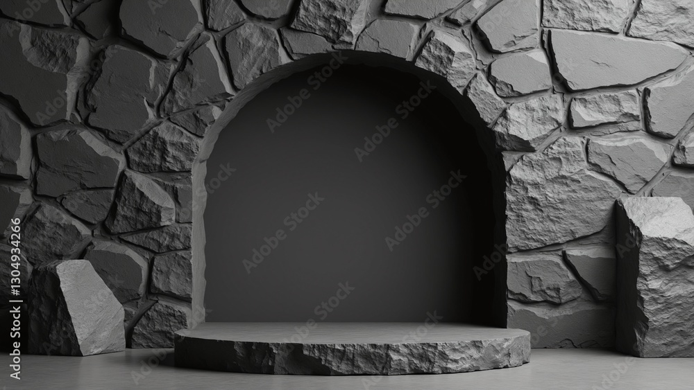 Poster black geometric stone and rock shape background, minimalist mockup for podium display or showcase, 3