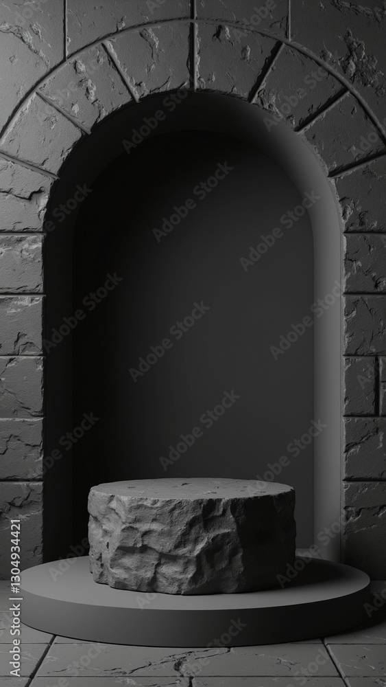 Poster black geometric stone and rock shape background, minimalist mockup for podium display or showcase, 3