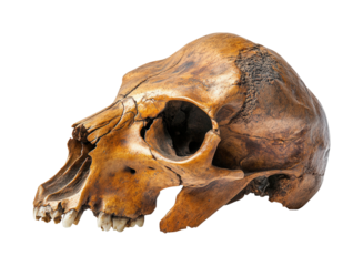 Ancient primate skull museum exhibit science isolated on transparent background png