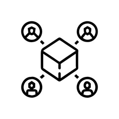 Fintech NFT marketplace icon with connected users and blockchain cube