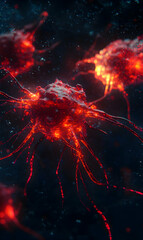 Intricate depiction of mutated cells displaying complex cellular architecture