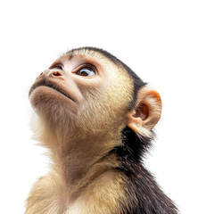 Curious young monkey portrait upward view isolated on transparent background png