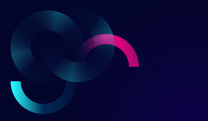 Abstract circles blue modern shapes with dark blue, pink half circle on background, the technology abstract dark blue lines dynamic curved vector.