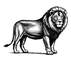 Lion Woodcut vintage Monochrome black and white drawing Illustration