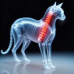 Obraz premium X-ray of Brain and Spinal Cord with Red Highlight | Illustrating the internal workings and medical structure.