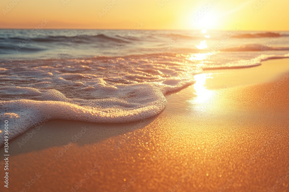 Poster golden hour seascape with gentle waves lapping on the shore creating a serene and tranquil ambiance 