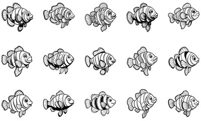 Printable Clownfish Fish Coloring Page for Adults, Highly Detailed Line Art for Stress Relief and Relaxation, Ideal for Adult Coloring Books or Therapy Activities, Premium Quality Design.