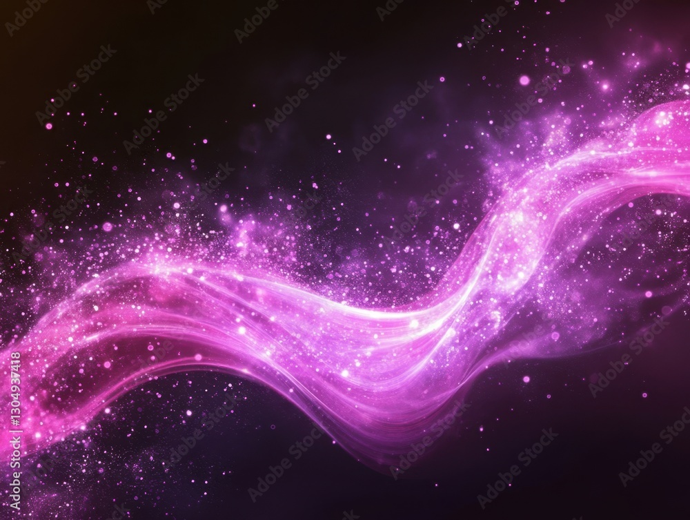 Poster ethereal magenta light wave with sparkling particles on a dark background creating a dreamy and magi