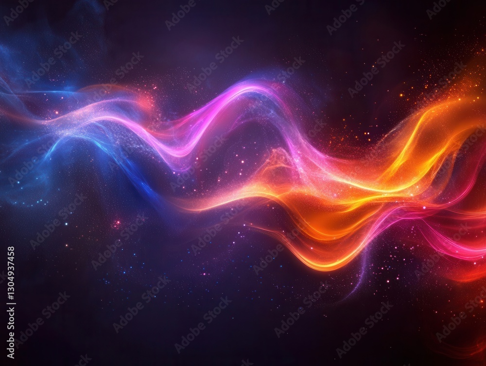 Poster abstract cosmic energy flow with vibrant colors shimmering particles and dynamic wave motion against