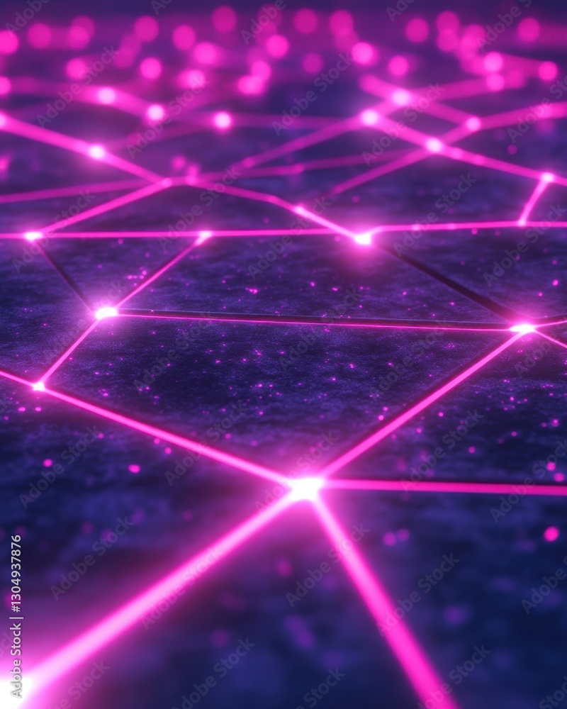 Poster abstract network of glowing pink lines and nodes on a dark surface creating a futuristic connection 