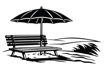 Relaxing Beach Silhouette Vector Deck Chair Umbrella and Suitcase
