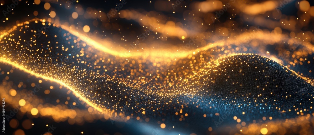Aufkleber abstract golden glittering particles on dark background with soft blue highlights and bokeh effect f