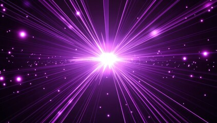 Fototapeta premium Purple light rays burst from bright center, radiating outwards on dark background.