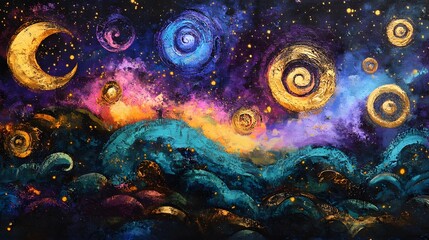A surreal outer space scene depicting swirling galaxies and stars, ideal for cosmic and sci-fi themes
