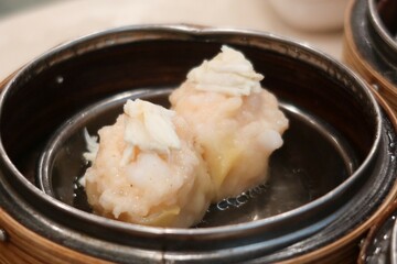 chinese dim sum in bamboo steamer