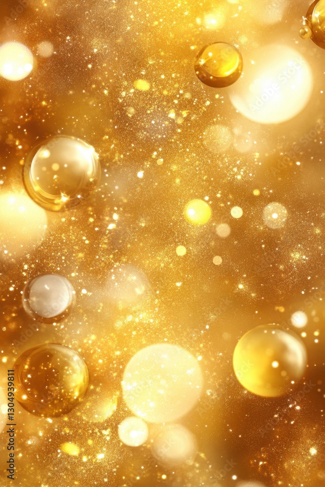 Poster abstract golden spheres floating in a shimmering galaxy of light and glitter creating a luxurious an