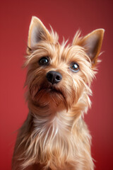 Naklejka premium Australian Terrier dog on minimalistic colorful background with Copy Space. Perfect for banners, veterinary ads, pet food promotions, and minimalist designs.