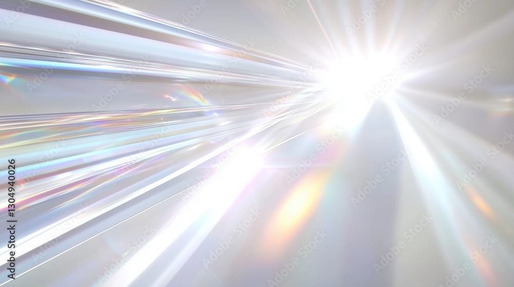Leinwandbilder Elegant white background with prismatic light rays and rainbow dispersion, featuring a transparent glass effect in silver and white tones. A high-resolution vector digital art illustration with high c