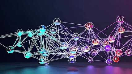 Futuristic Colorful 3D Visualization of Neural Network Concept in Artificial Intelligence and Deep Learning