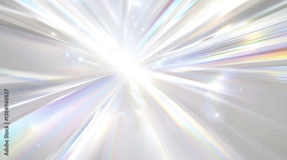 Aufkleber Elegant white background with prismatic light rays and rainbow dispersion, featuring a transparent glass effect in silver and white tones. A high-resolution vector digital art illustration with high c