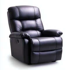 Black Leather Recliner Chair on White Background