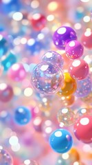 A collection of colorful spheres with blurred background lighting effects