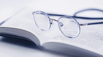 Open book with eyeglasses, still life, study, reading, learning