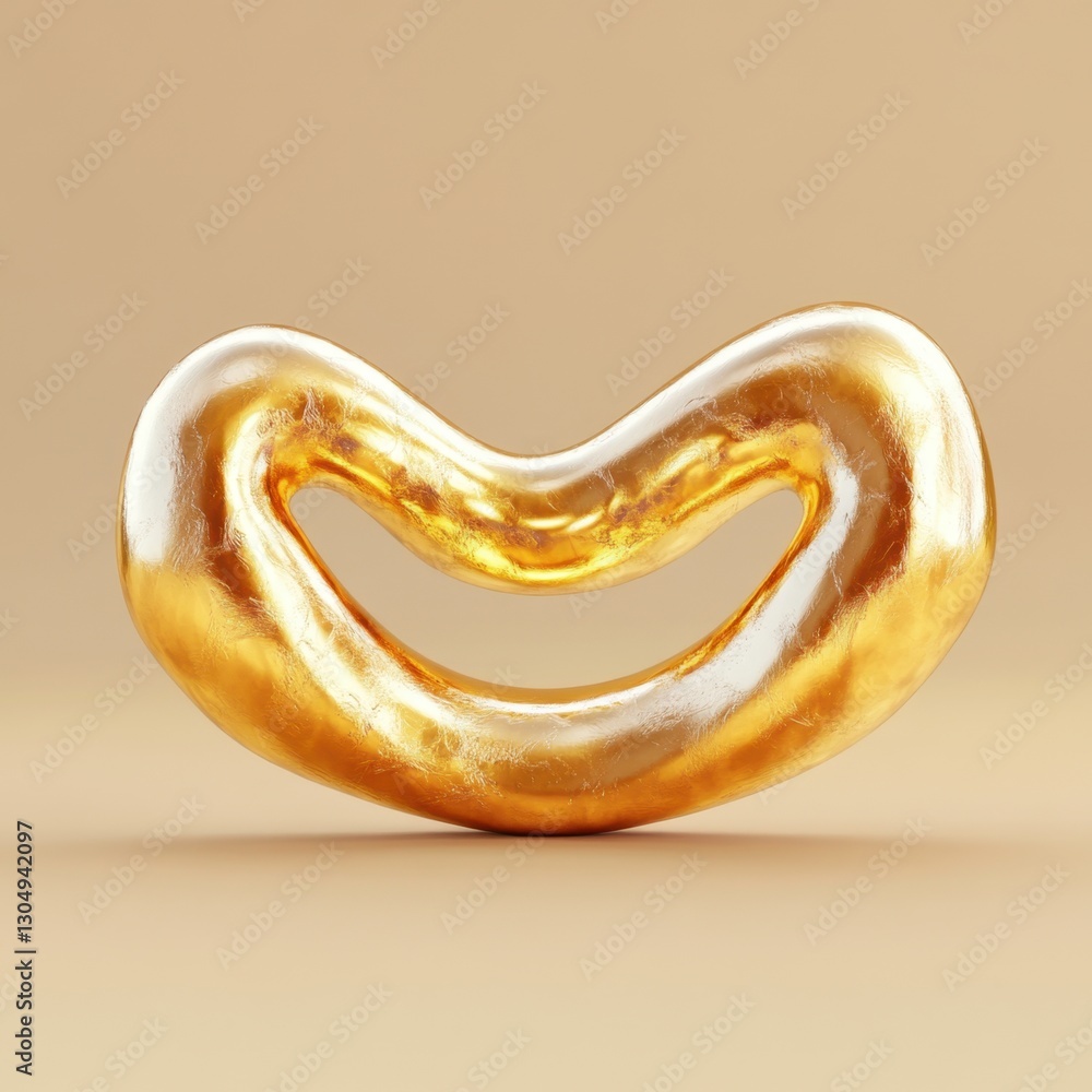 Aufkleber luminous golden abstract form on neutral tan background captures modern art and design with metallic