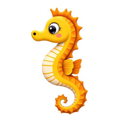 Cute Cartoon Yellow Seahorse with Transparent Background