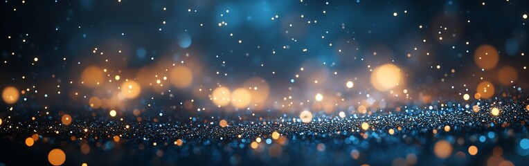 Bokeh Lights Background with Golden and Blue Sparkles