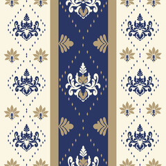 Classic Damask Seamless Pattern on red bule-write tone - Vector Illustration for Elegant Textile Design	