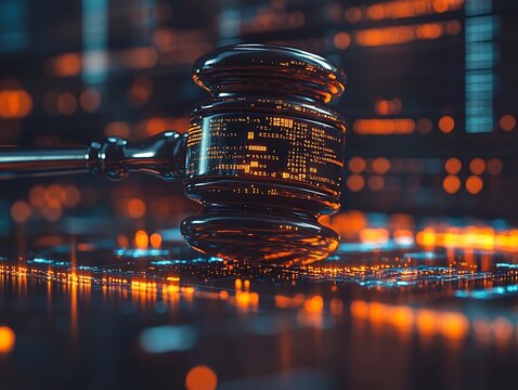 Gavel justice tech on digital grid - Powered by Adobe