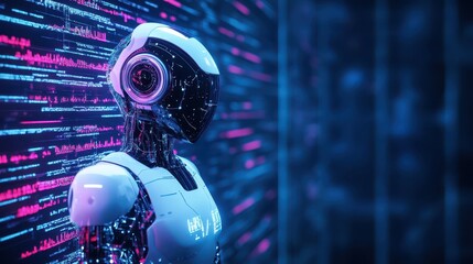 AIgenerated cybersecurity bot blocking malware attacks in a futuristic digital landscape