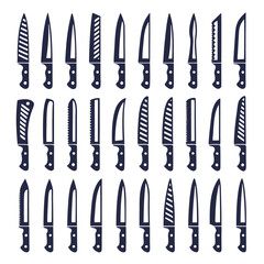 Professional Kitchen Knife Icons Cleavers, Blades, and Cutlery Silhouettes