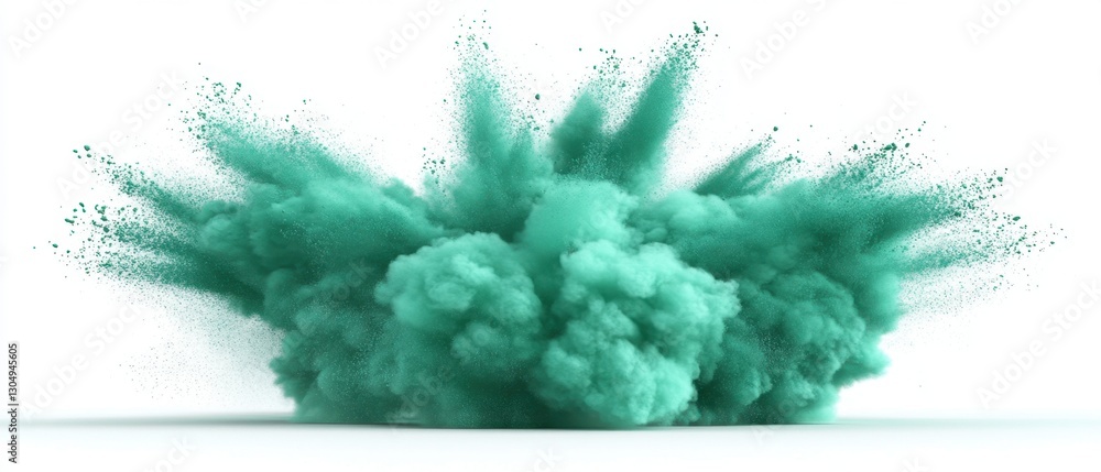 Poster dynamic teal powder explosion against a pristine white backdrop creating a captivating visual effect