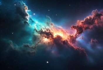 Fototapeta premium an abstract representation of space, showcasing a vibrant nebula with swirling clouds of gas and dust.