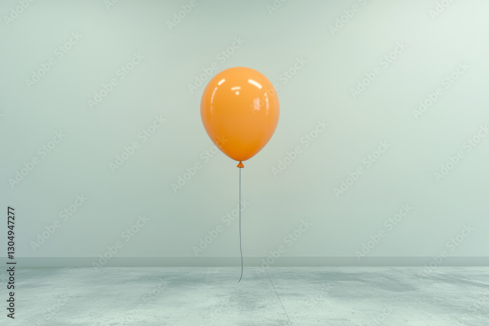 Poster a minimalistic, high-contrast portrait of a single honey-colored balloon floating weightlessly in a