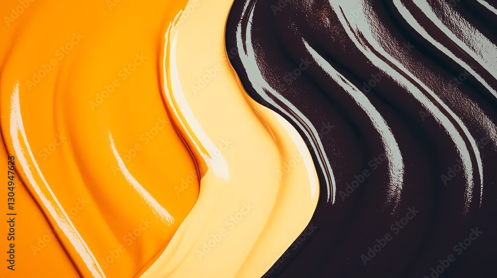 Poster vibrant paint swirls in warm tones create a dynamic visual composition.