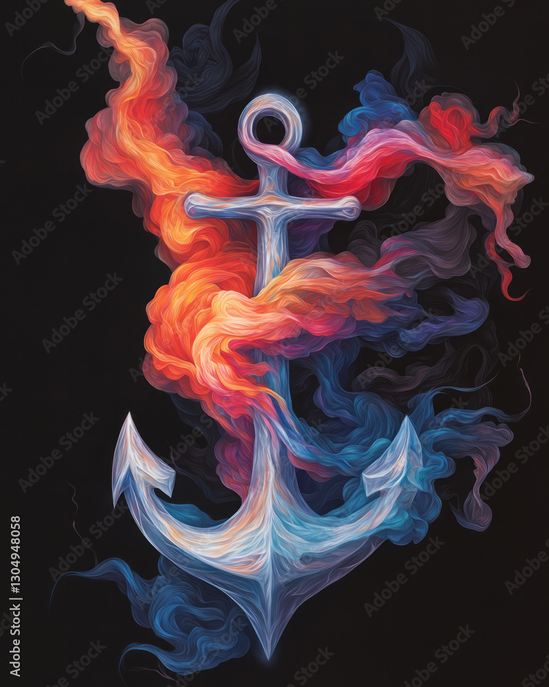 Aufkleber a dynamic illustration of a twisted metallic anchor enveloped by vibrant, fuzzy fibers, set against