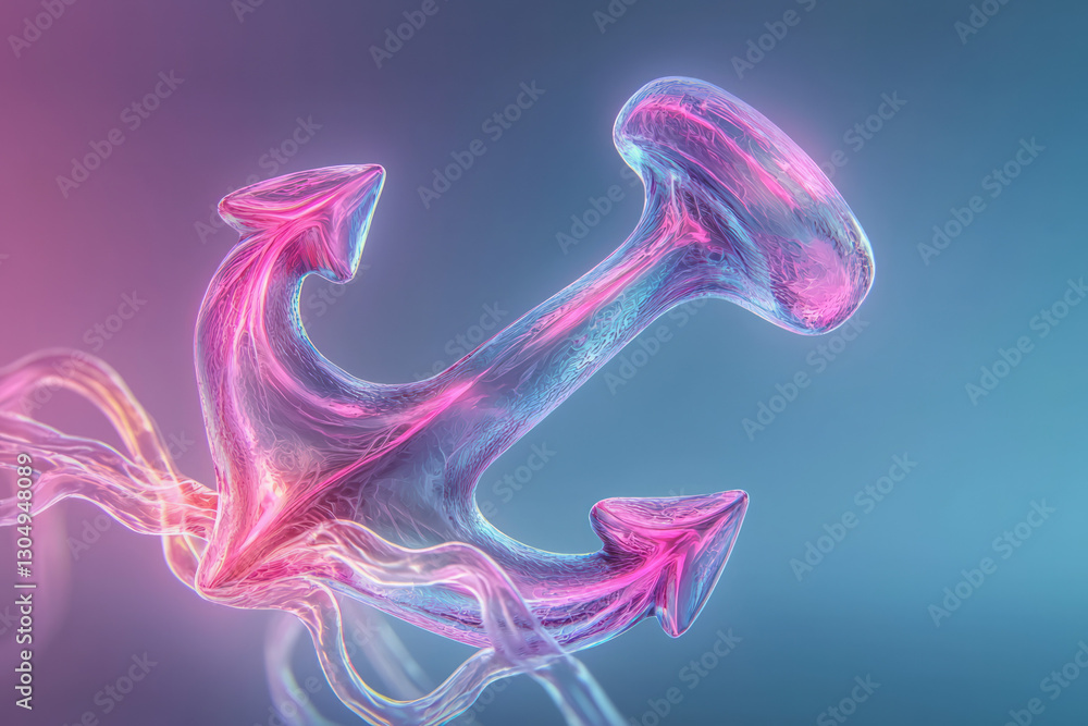 Aufkleber a surreal close-up of an intricately curved anchor with neon-colored fluff draping its edges,