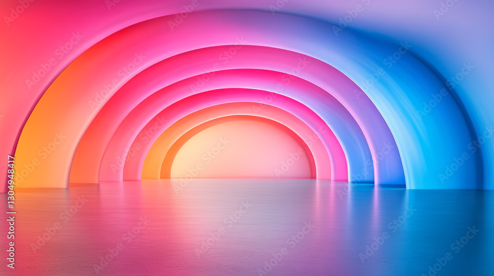 Poster A striking large-format scene of orbit-like arcs in vibrant fuchsia and cobalt, gliding over a