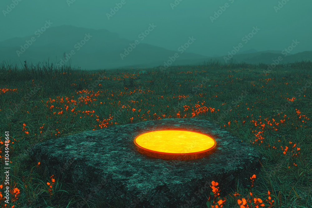 Poster a post-apocalyptic scene where a single coin rests on the ground, its surface charged with faint