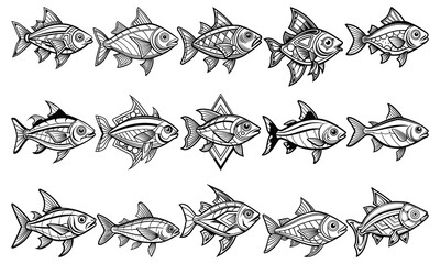 Neon Tetra Fish-Themed Coloring Page for Adults, Exquisite Line Art for Relaxation and Stress Relief, Perfect for Adult Coloring Books or Printable Art Therapy, High-Quality Illustration.