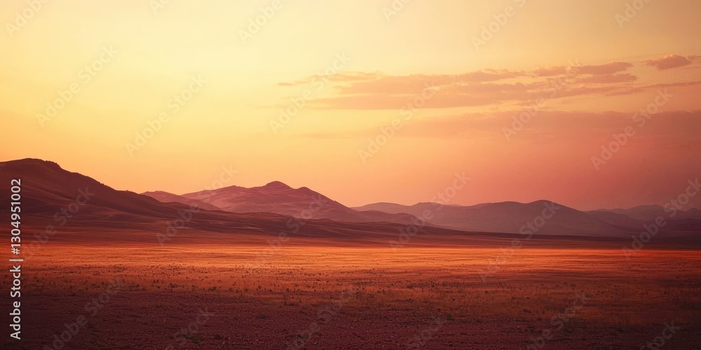 Poster Large, empty field with mountains in the background