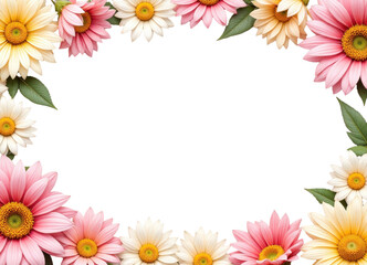 Obraz premium Floral Frame with Pink, Cream, and White Flowers, transparent background