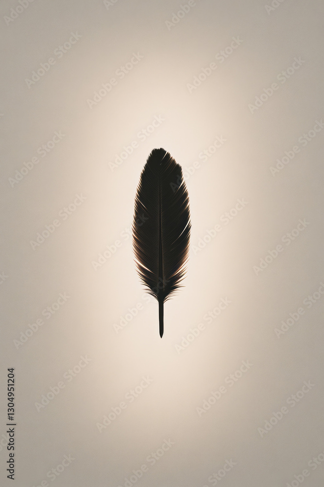 Poster a minimalist yet evocative scene featuring a floating quill, its slender shape accentuated by a