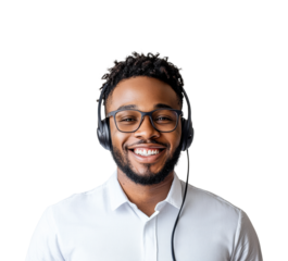 Listening to music portrait isolated on transparent background png