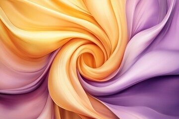 Obraz premium Colorful fabric swirling in gradient hues of yellow and purple demonstrates texture and flow in an artistic display