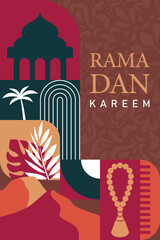 Ramadan Kareem celebration poster design with elements that identic with Moslem for decoration